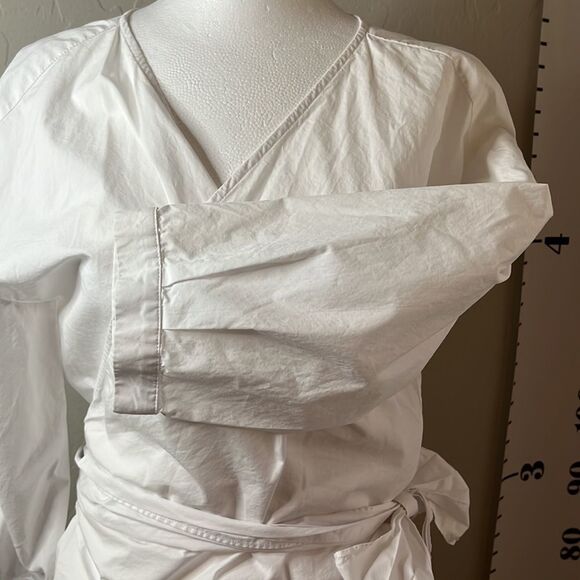 KENSIE white wrap front tie mid length sleeve top V-neck 100% cotton large - Picture 3 of 9